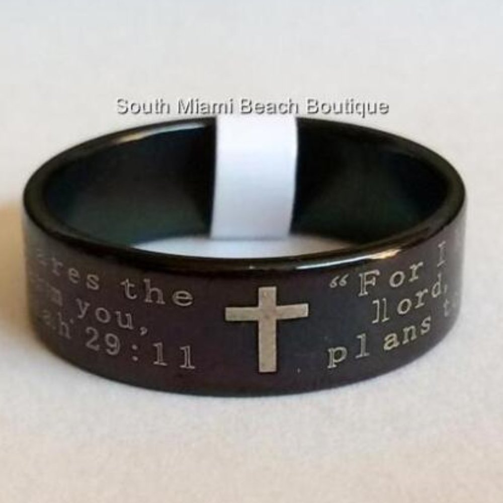 Message Ring Black Stainless Steel Jeremiah 29:11 For I know the Plans I have ..